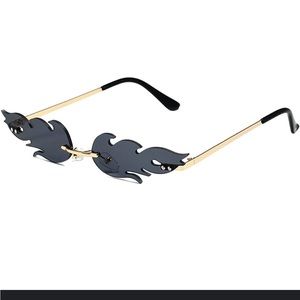 Black Flame wing sunglasses gold trim